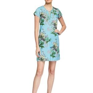 Bella Tu Cap-Sleeve Shift Dress with Hand-Beaded Detail Medium